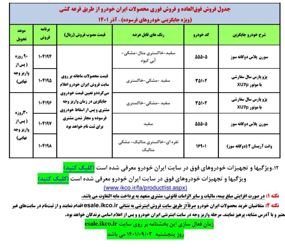 طرح جدید فروش فوری محصولات ایران خودرو 2