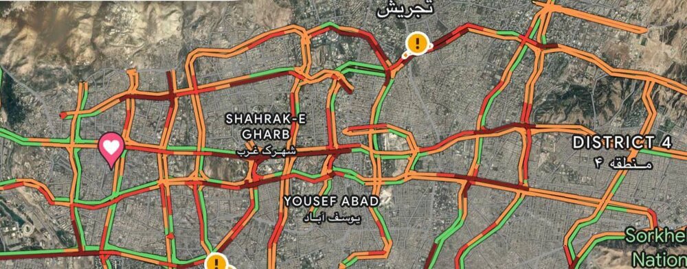 نقشه ترافیکی شهر تهران