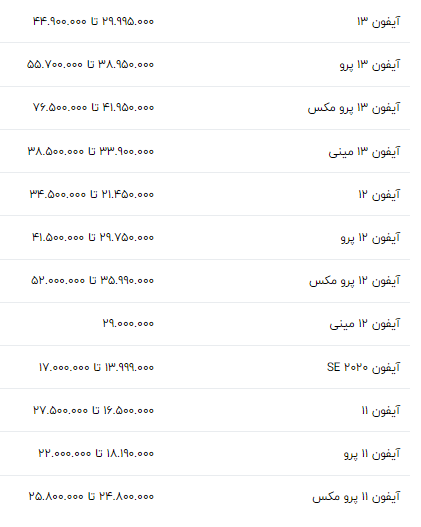 قیمت امروز گوشی آیفون 23 خردادماه + جدول 2