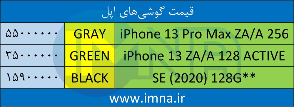 قیمت امروز گوشی آیفون 14 خردادماه + جدول 2