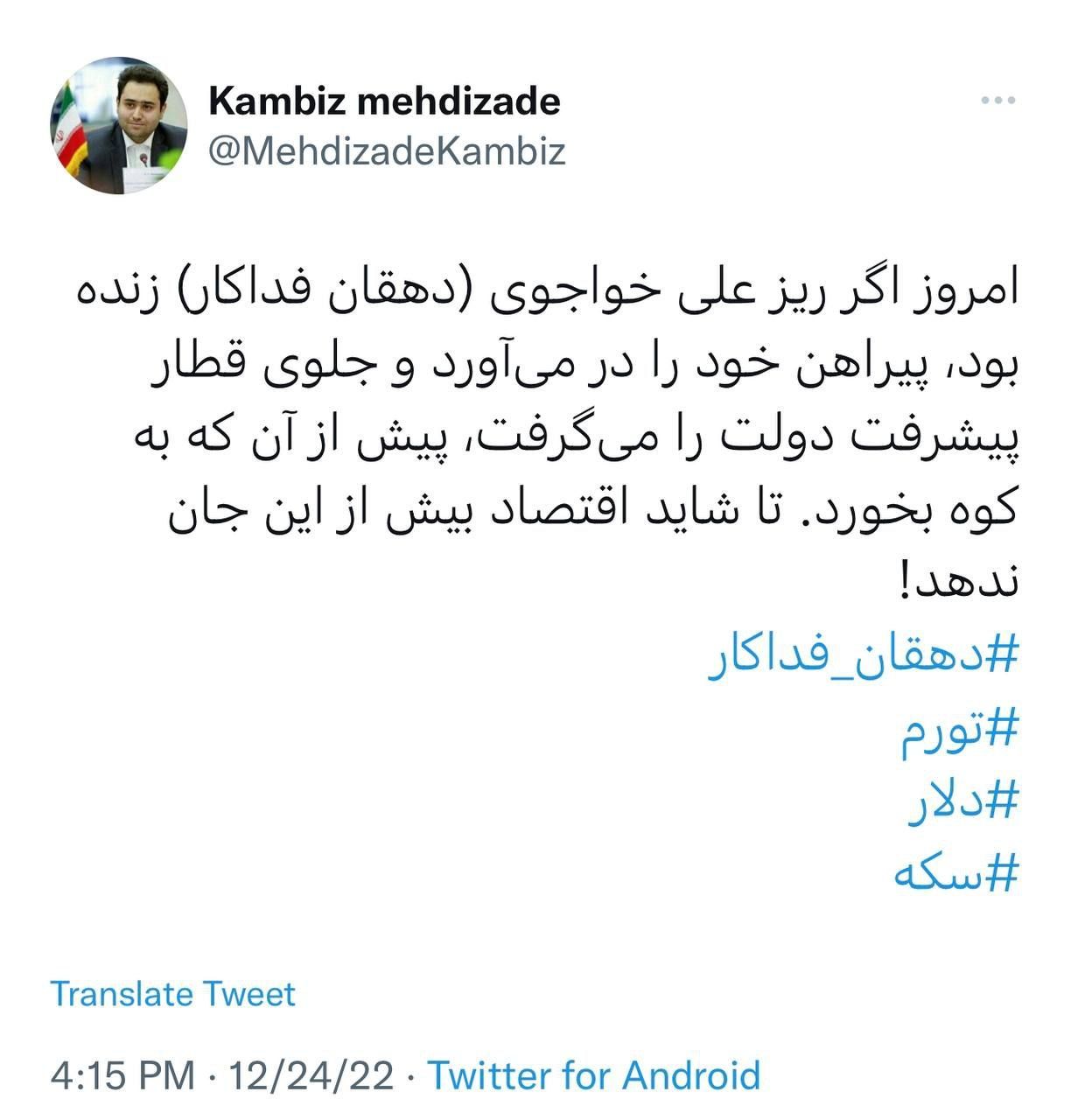 طعنه داماد روحانی به رئیسی / اگر دهقان فداکار زنده بود، پیراهن خود را جلوی قطار پیشرفت دولت آتش می زد 2